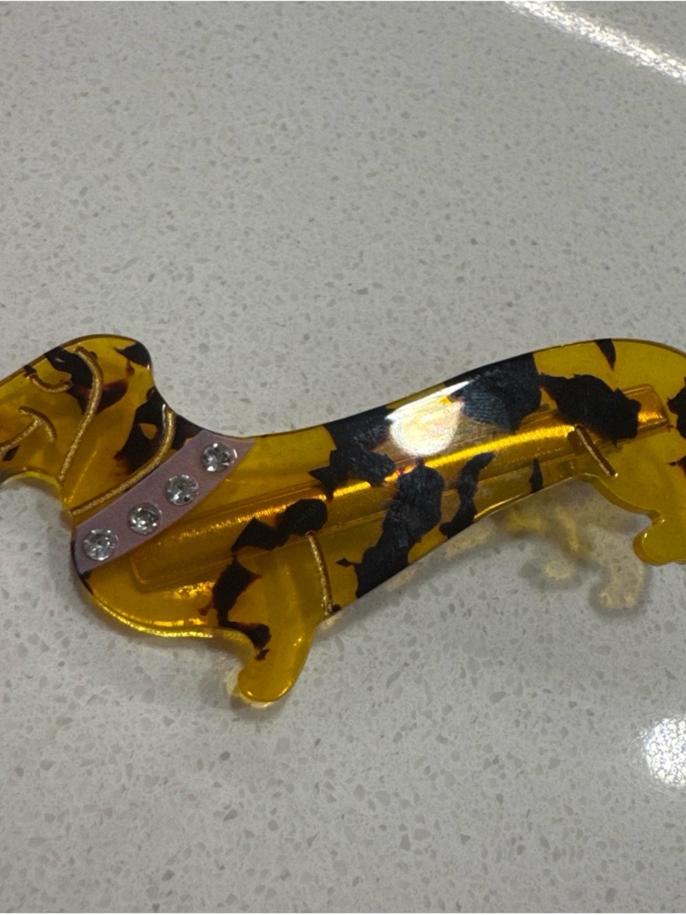 Gold Tortoiseshell Dachshund Hair Clip with Rhinestone Collar Accent